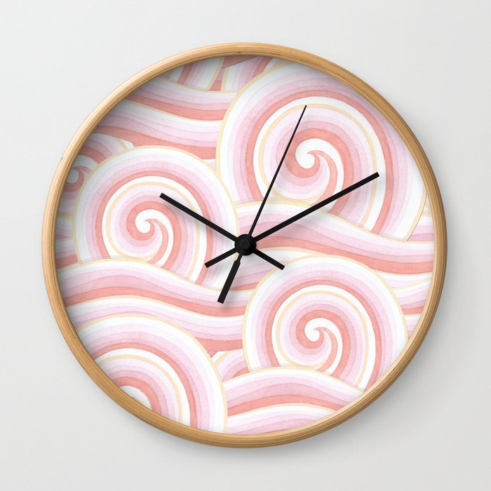 Pink Auspicious Waves Wall Clock