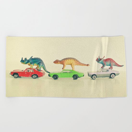 Dinosaurs Ride Cars Beach Towel