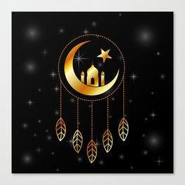 Islamic dream catcher with feathers golden moon and stars	 Canvas Print