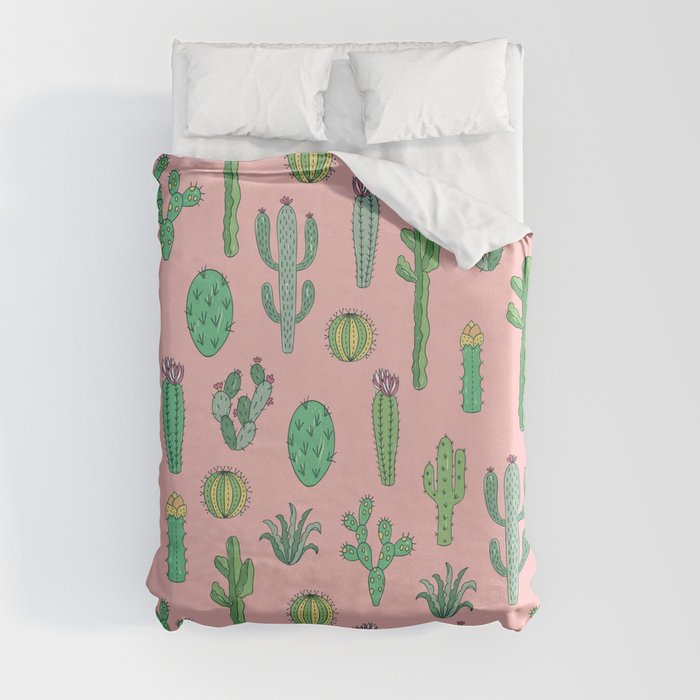 Cactus Pattern Pink Duvet Cover