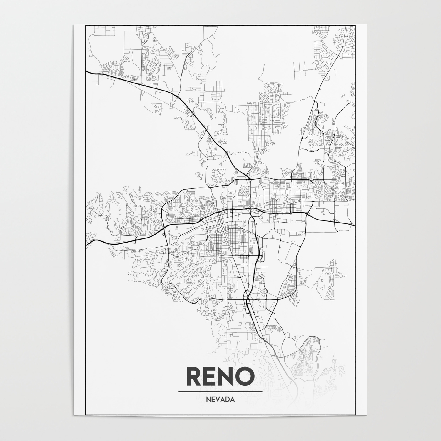 City Of Reno Maps Minimal City Maps - Map Of Reno, Nevada, United States Poster By Valsymot |  Society6