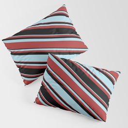 [ Thumbnail: Light Blue, Brown, and Black Colored Stripes/Lines Pattern Pillow Sham ]