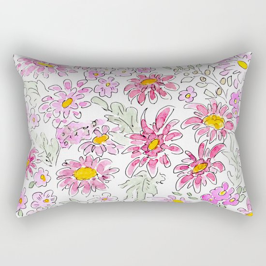 Watercolor . Summer flowers . Rectangular Pillow
