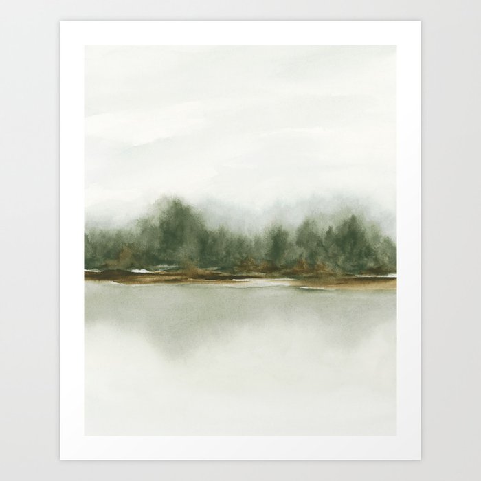 Embracing Change II - Sage Green and Rich Brown Wall Art, Autumn River Watercolor Painting, Abstract Nature Art Art Print