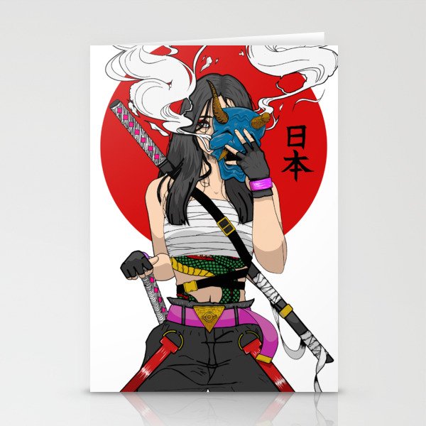 Japanese Samurai Girl Oni Mask  Stationery Cards