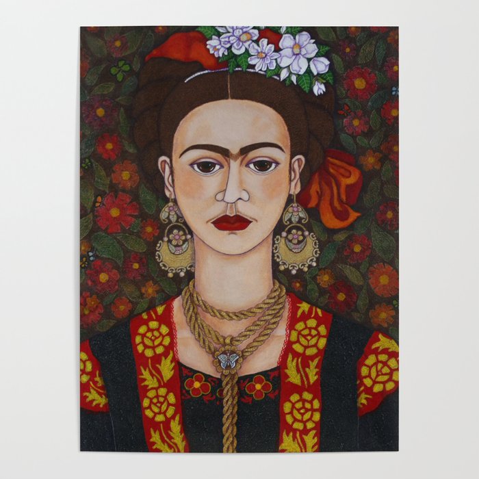 Frida with butterflies Poster