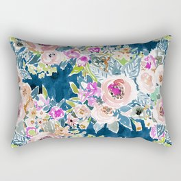 NAVY SO LUSCIOUS Colorful Watercolor Floral Rectangular Pillow