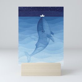 Whale blue ocean Mini Art Print