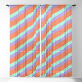 [ Thumbnail: Purple, Red, and Aquamarine Colored Stripes Pattern Sheer Curtain ]