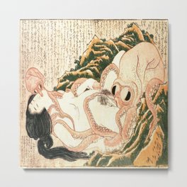 Katsushika Hokusai's Dream of the Fisherman's Wife. Metal Print | Classic, Museum, Masterpiece, Artist, Beautiful, Famous, Artwork, Vintage, Painting 