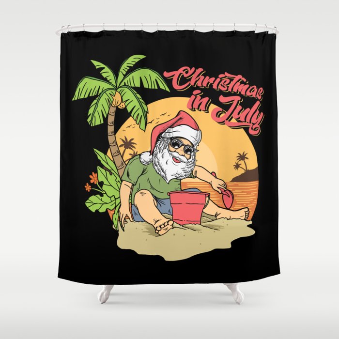 Christmas In July Santa Claus Beach Shower Curtain