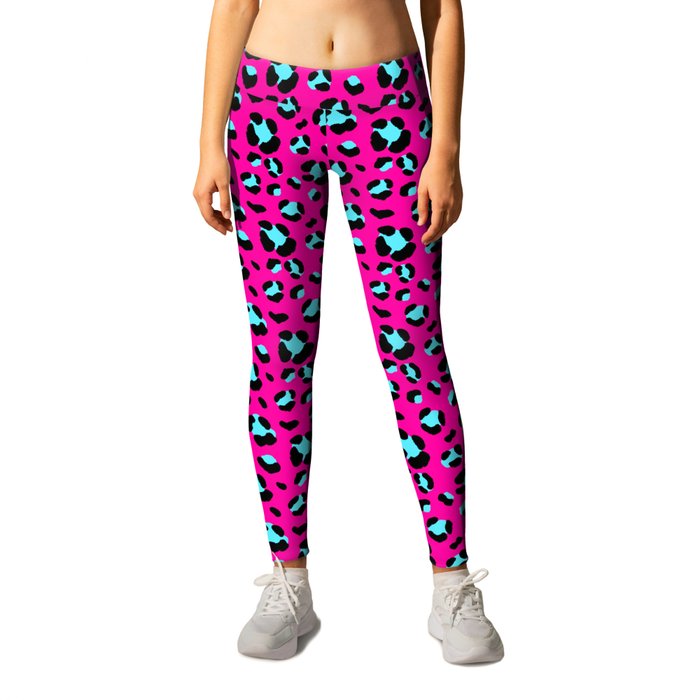 Neon Pink and Blue Leopard Print Leggings