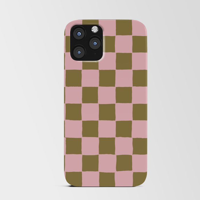 Sage Green + Pink Checkered Tiles iPhone Card Case
