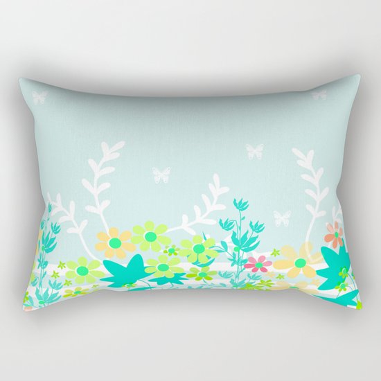 Turquoise floral pattern . Colorful floral background . Rectangular Pillow
