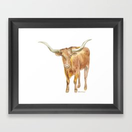 Texas Longhorn Steer Watercolor Framed Art Print