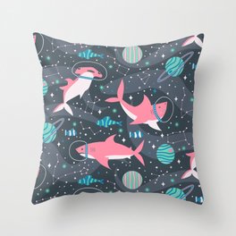 Pink Space Sharks Throw Pillow