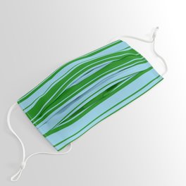 [ Thumbnail: Green and Sky Blue Colored Lined/Striped Pattern Face Mask ]