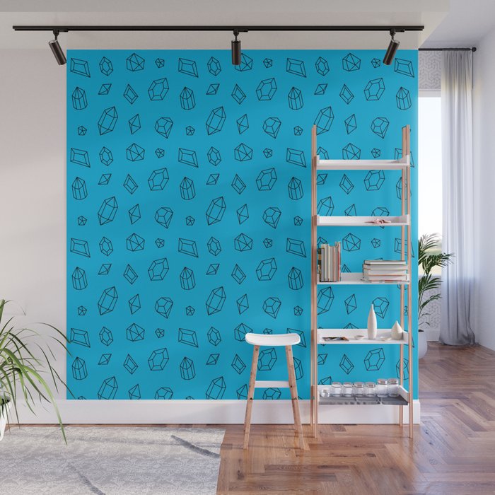 Turquoise and Black Gems Pattern Wall Mural