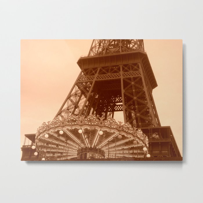 Eiffel Tower Carousel in sepia  Metal Print