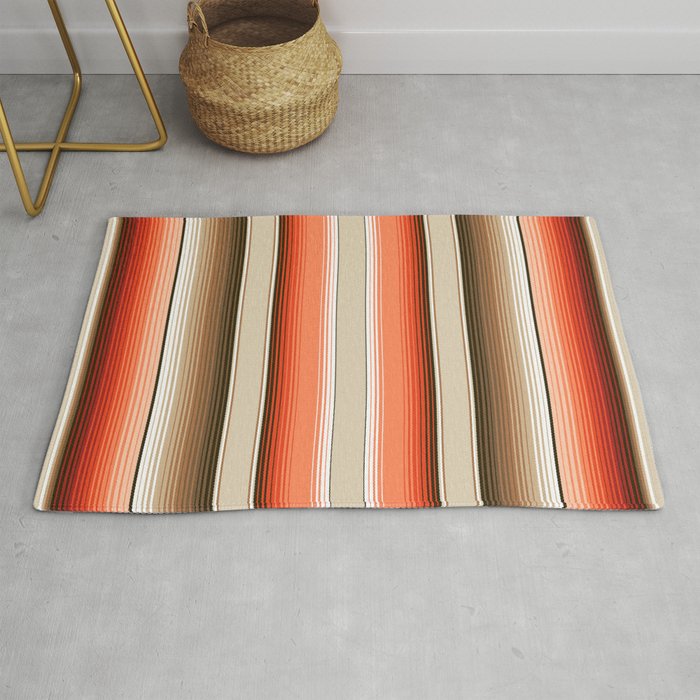 Navajo White, Burnt Orange and Brown Southwest Serape Blanket Stripes Rug