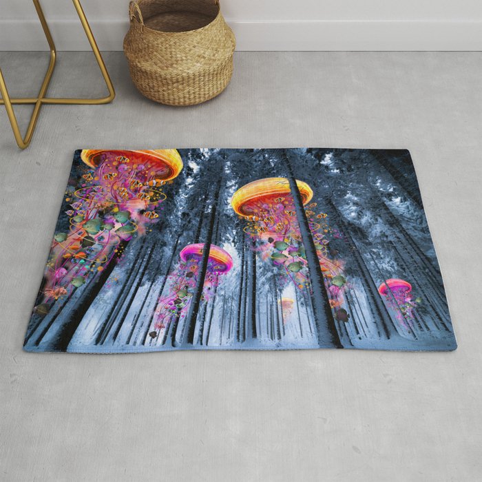 Winter Forest of Electric Jellyfish Worlds Rug