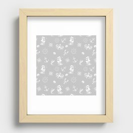 Light Grey And White Silhouettes Of Vintage Nautical Pattern Recessed Framed Print