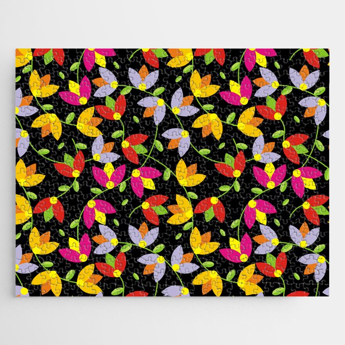 Vintage multicolored flower pattern isolated on dark background! Jigsaw Puzzle
