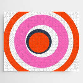 Modern Abstract Circles Pink Red and Navy Blue Jigsaw Puzzle
