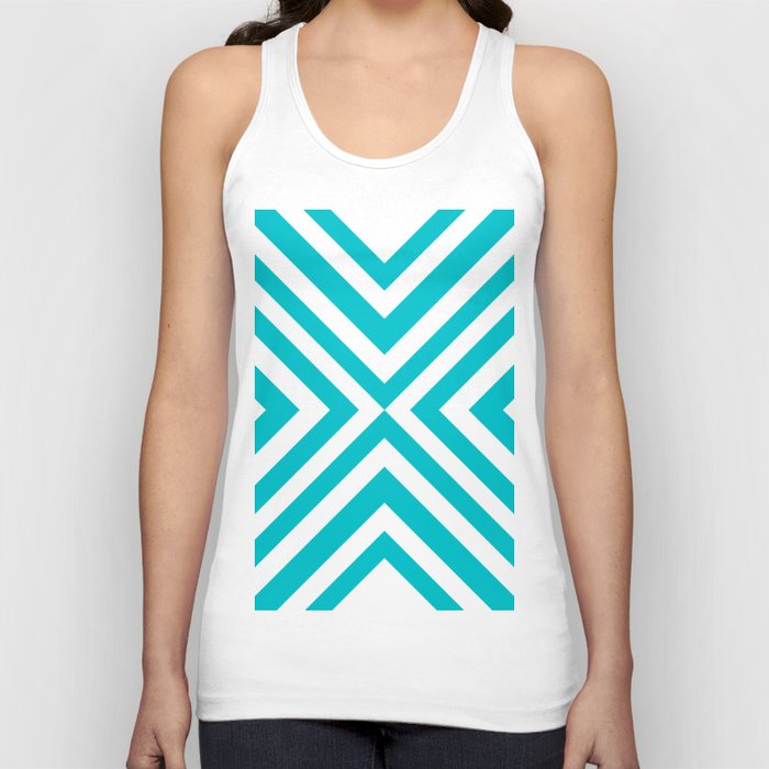Teal Blue, Turquoise blue, Geometric surface design pattern Tank Top