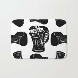 I'm A Fighter Not A Lover - Black Bath Mat | Curated, Typography, Champion, Love, Hook, Sport, Exercise, Digital, Vector, Boxer 