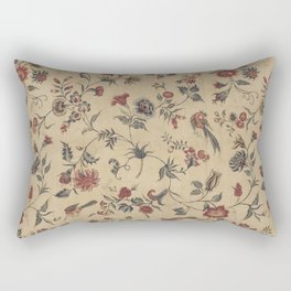 Antique Chintz Floral Bird Pattern 1700s Rectangular Pillow
