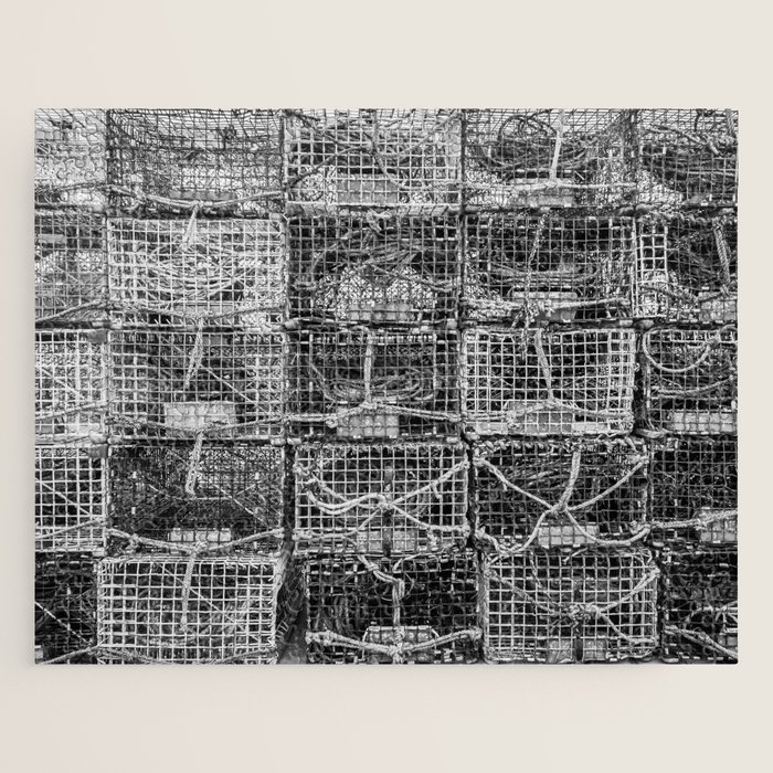 Lobster Pots in Black and White New England Fishing Dock Kennebunkport