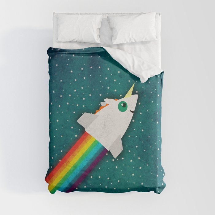 Unicorn Rainbow Rocket Duvet Cover