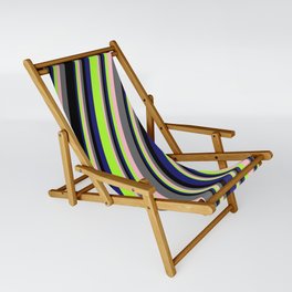 [ Thumbnail: Eye-catching Midnight Blue, Light Green, Pink, Dim Grey, and Black Colored Striped Pattern Sling Chair ]
