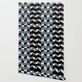 Vintage Diagonal Rectangles Black White Slate Gray Wallpaper