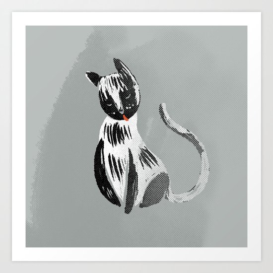 Halftone Kitty black and grey Art Print