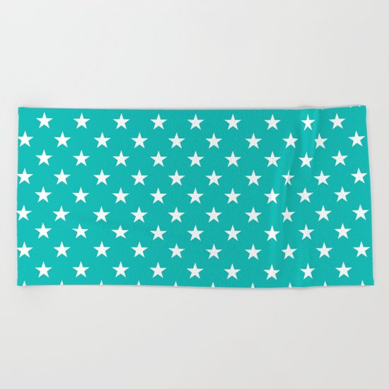 Stars (White/Tiffany Blue) Beach Towel