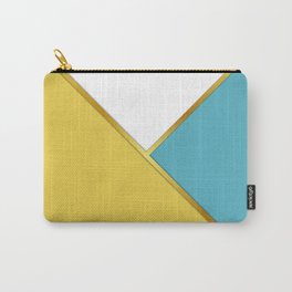Color Block White with Paris Daisy Yellow & Seagull Blue Triangles with Gold Banding Carry-All Pouch