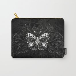 White Butterfly Peacock Carry-All Pouch | Artistic, Winged, Symmetry, Sketch, Whitecontour, Silhouette, Whitebutterfly, Butterfly, Sacrament, Pattern 