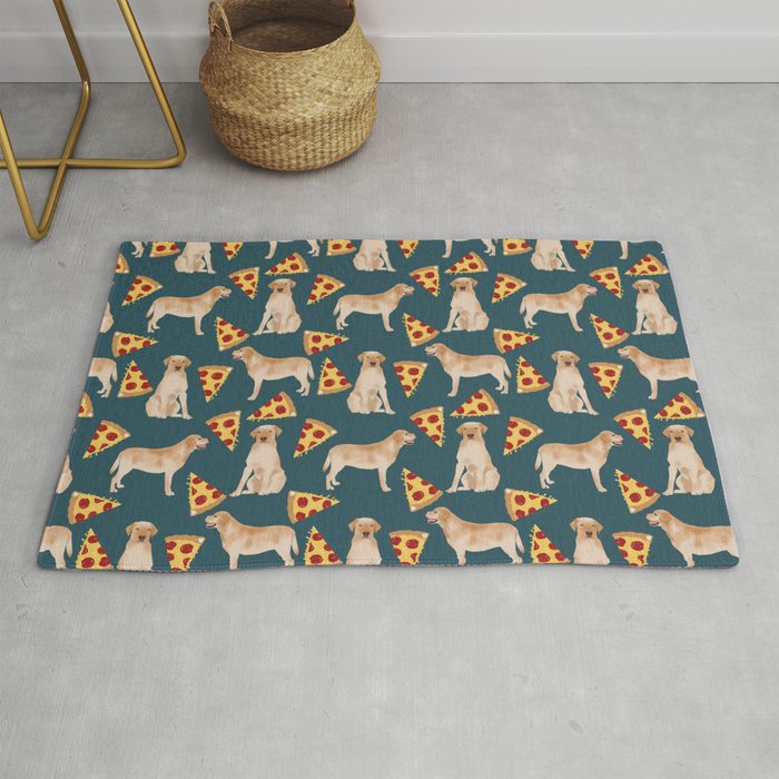 Yellow Labrador pizza cheesy slice of pizza food trendy pet gifts for yellow lab owners dog breed Rug