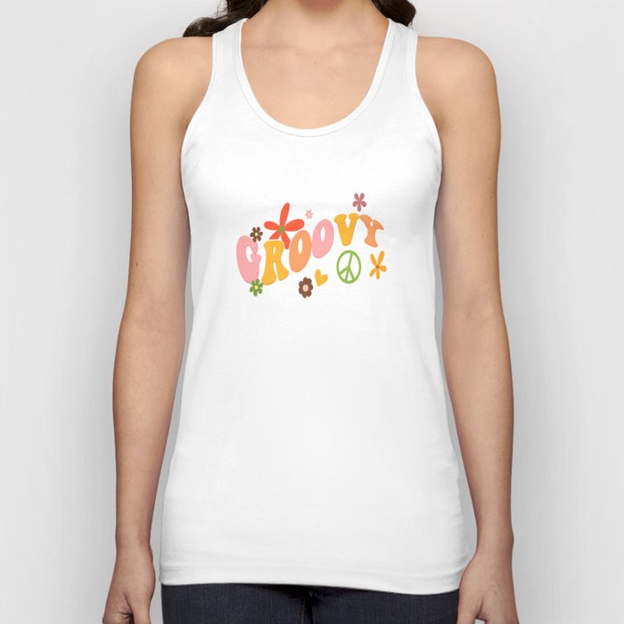 Retro groovy design with flowers and a peace sign Tank Top