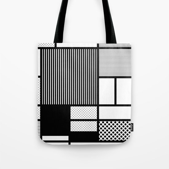 Composition With Black, Dots, Stripes & Black Tote Bag