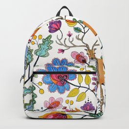 Il etait une fois Backpack | Scandi, Ink Pen, Otomi, Deer, Bird, Colorful, Pattern, Floral, Horn, Drawing 