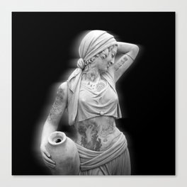 Contemporary design of an eastern woman statue with modern tattoos Canvas Print
