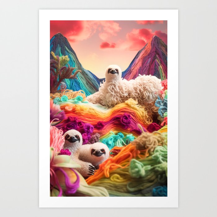 Yarn Sloth Friends  Art Print