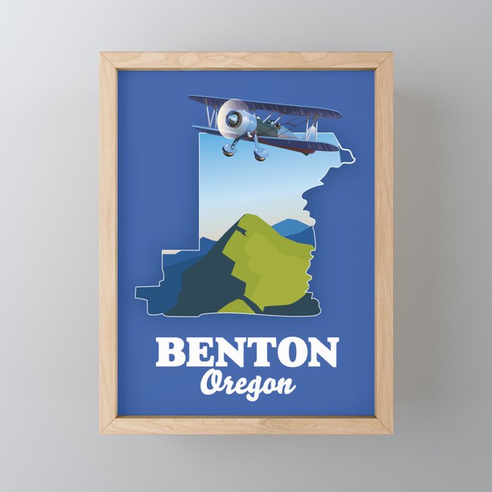 Benton Oregon Travel Map Framed Mini Art Print