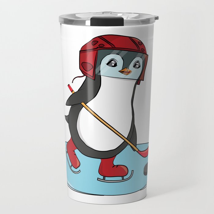 Ice Hockey Cute Penguin Cartoon Travel Mug