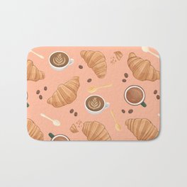 Croissant and Coffee Pattern Bath Mat