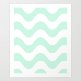Minimalist Modern Pastel Ripple Pattern, Abstract Waves in White and Soft Fresh Mint Green Art Print