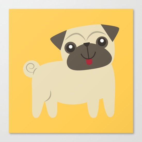 Happy Pug on Mustard Canvas Print